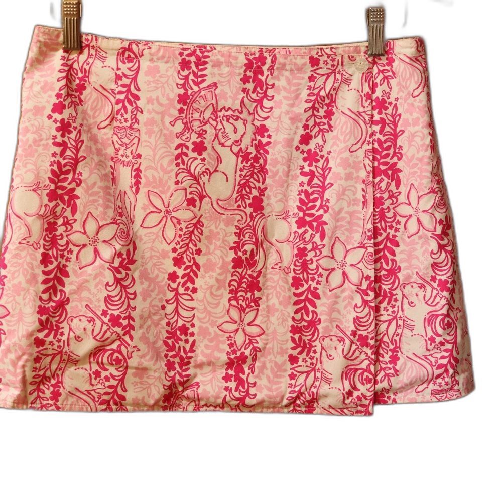 Lilly Pulitzer Tropical Pink & Cream A-Line Mini Skirt Size 4 Beach Resort Vibe